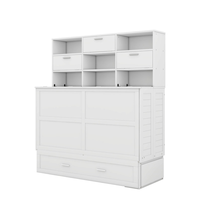 Wildon Home® Alvida Queen Size Murphy Bed with Bookcase & Big Drawer